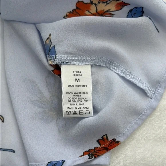 LUSH SIZE M | Floral V-Neck Blouse - Blue and Orange | Flare SLEEVE - Picture 3 of 7